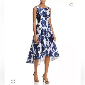 Adrianna Papell Abstract Floral High/Low Dress Blue Size 14 NWT